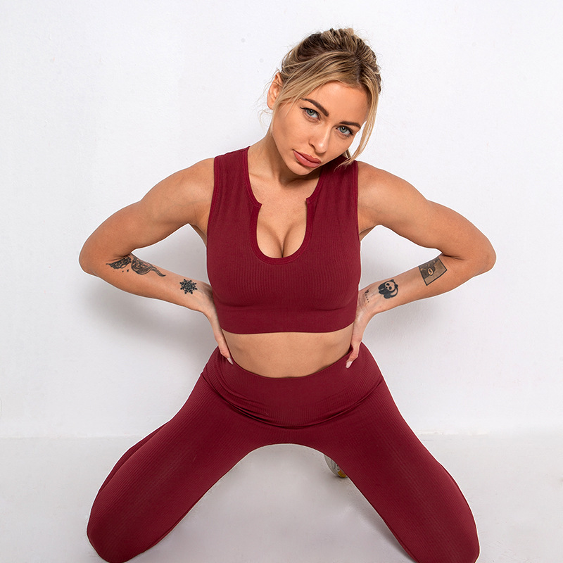 Ladies High Waist Seamless Yoga Suit Sports Fitness Suit