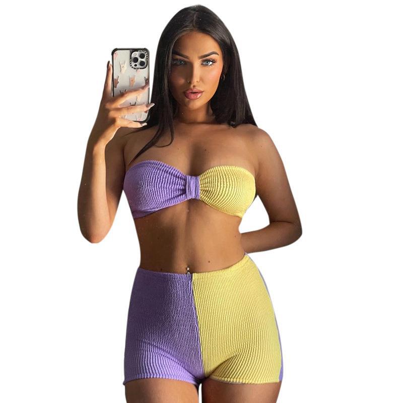Women's Fashion Wrap Chest Contrast Shorts Set